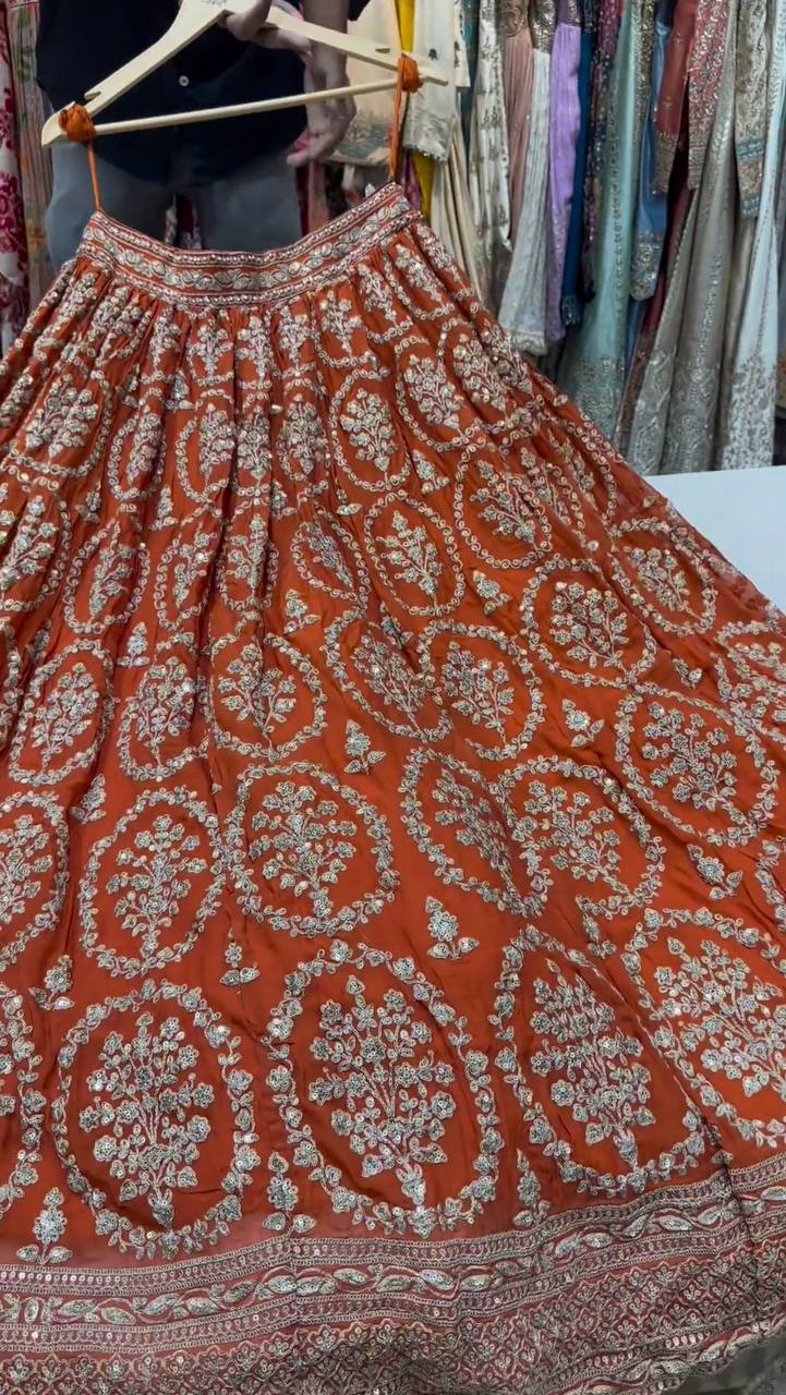 Wedding Wear Orange Lehenga With can can
