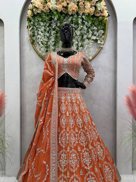 Wedding Wear Orange Lehenga With can can