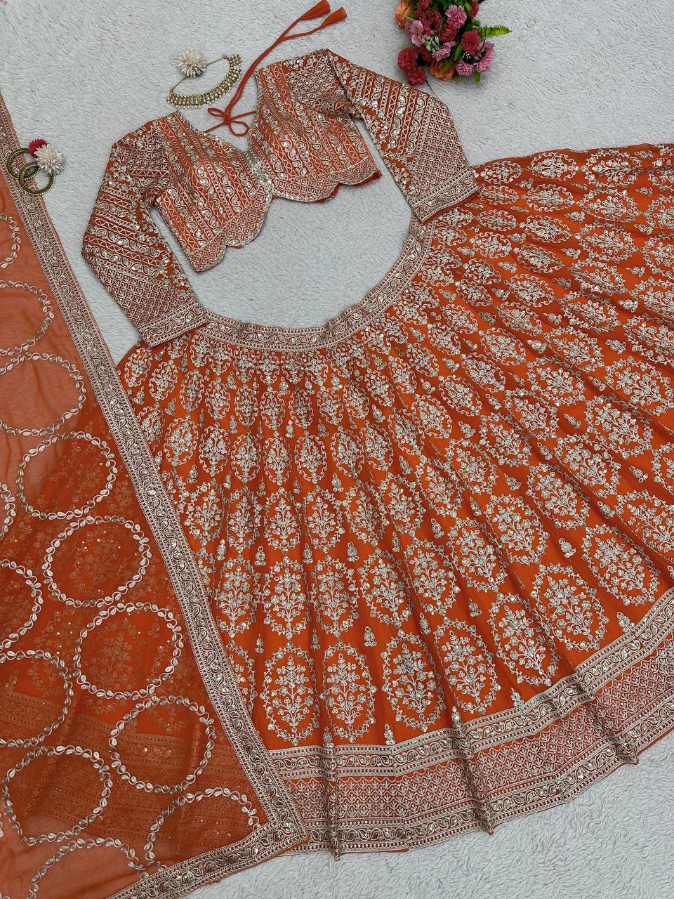 Wedding Wear Orange Lehenga With can can