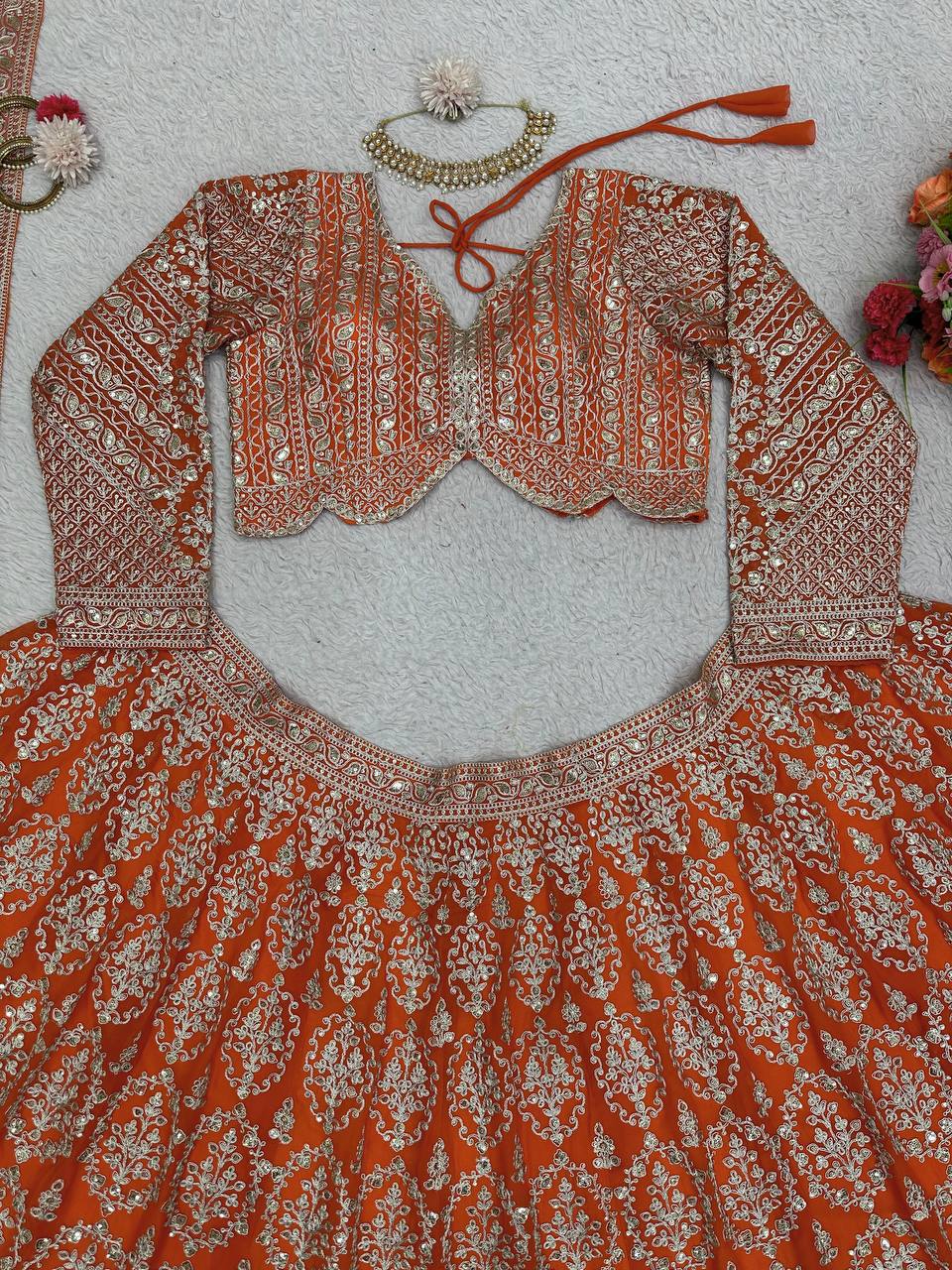 Wedding Wear Orange Lehenga With can can
