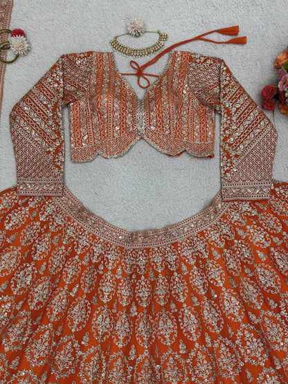 Wedding Wear Orange Lehenga With can can