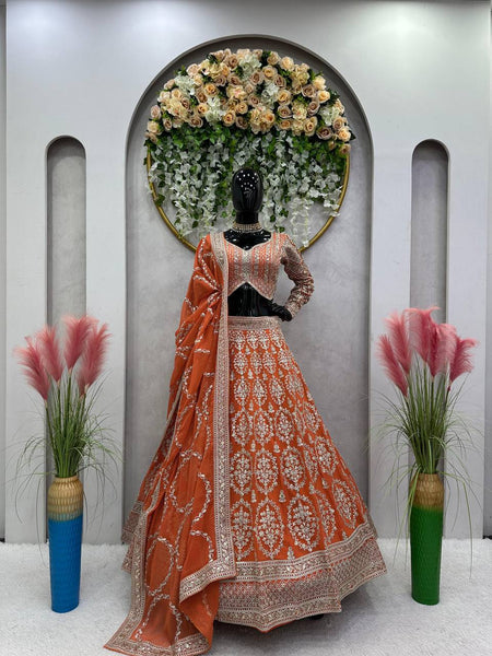 Wedding Wear Orange Lehenga With can can