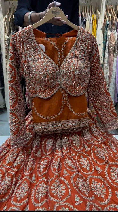 Wedding Wear Orange Lehenga With can can