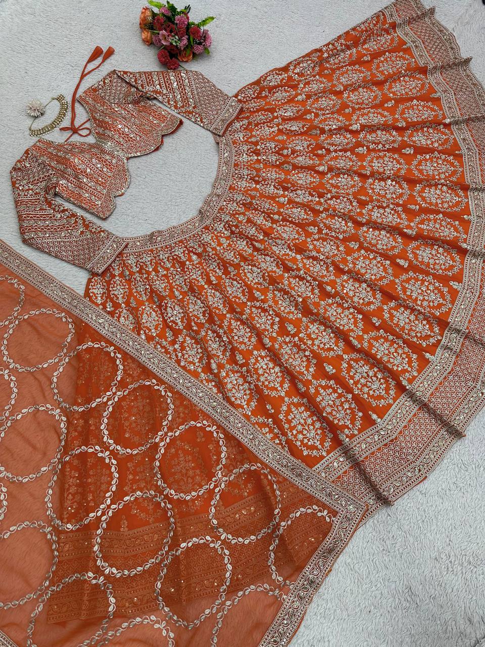 Wedding Wear Orange Lehenga With can can