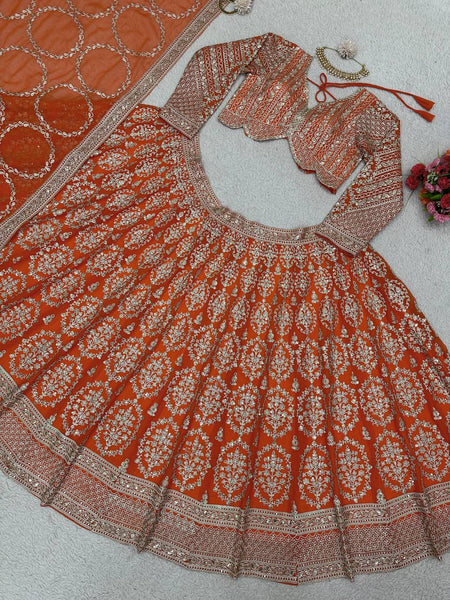 Wedding Wear Orange Lehenga With can can