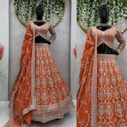 Wedding Wear Orange Lehenga With can can