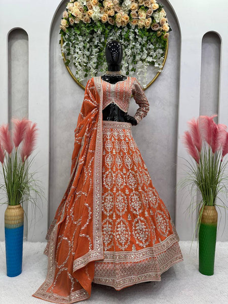 Wedding Wear Orange Lehenga With can can