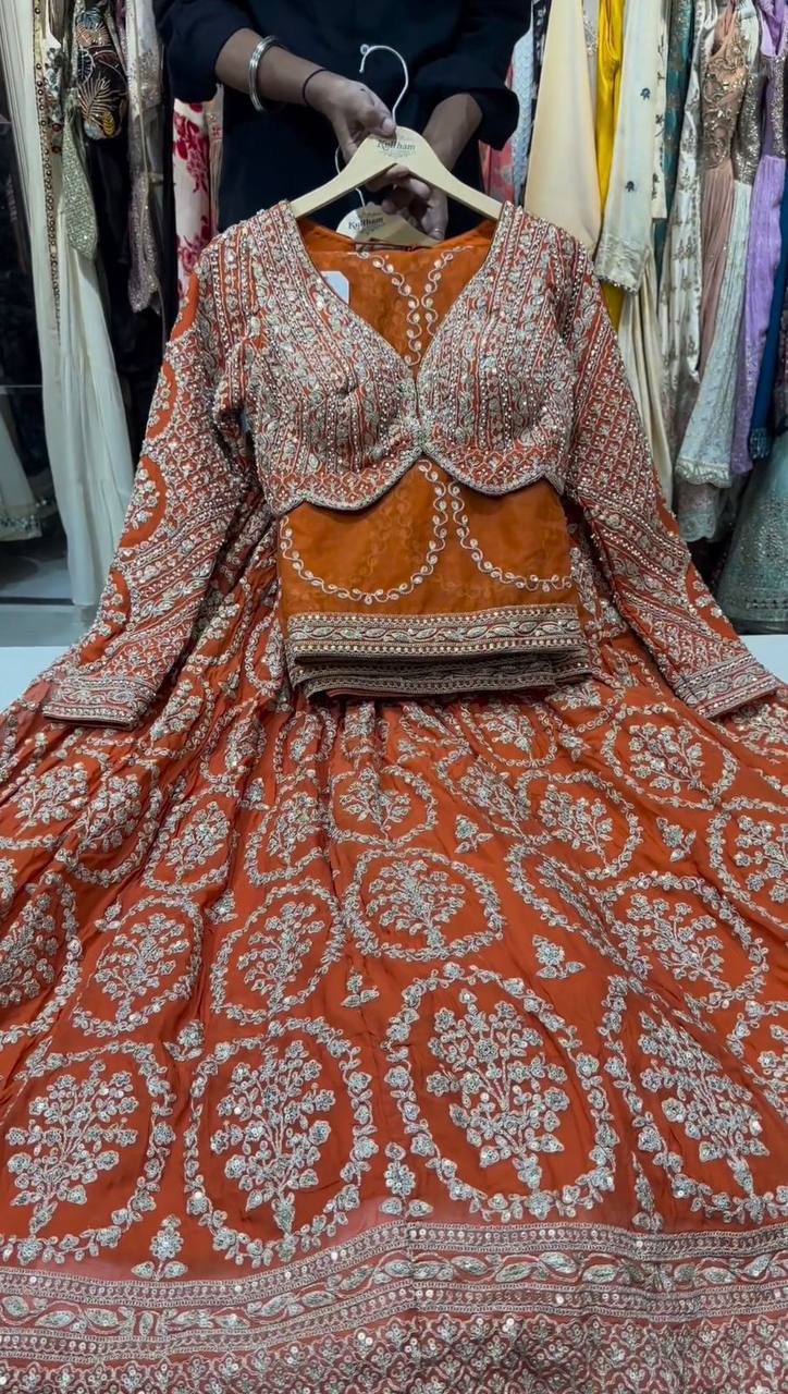 Wedding Wear Orange Lehenga With can can