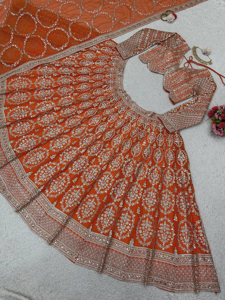 Wedding Wear Orange Lehenga With can can