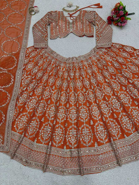 Wedding Wear Orange Lehenga With can can