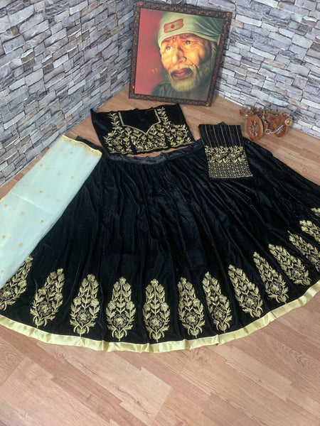 Black Velvet Embroidery Lehenga For Women and girls