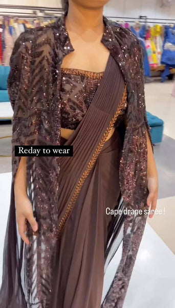 Brown Ready To Wear Lehenga Saree with shurg for women