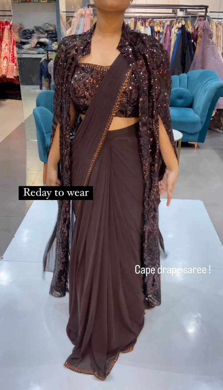 Brown Ready To Wear Lehenga Saree with shurg for women