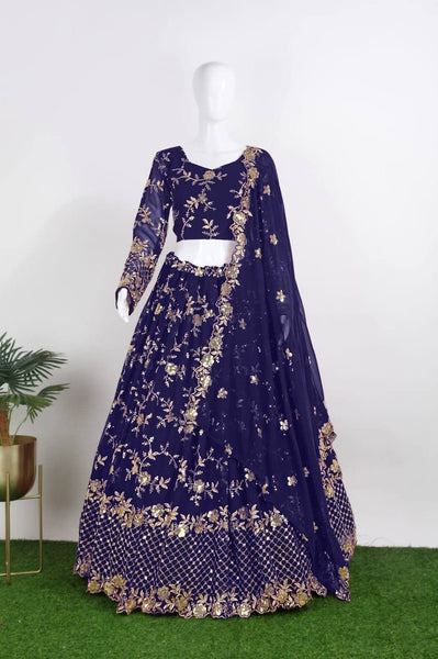 Dazzling Wine Color Georgette Sequence Embroidered Work Lehenga Choli