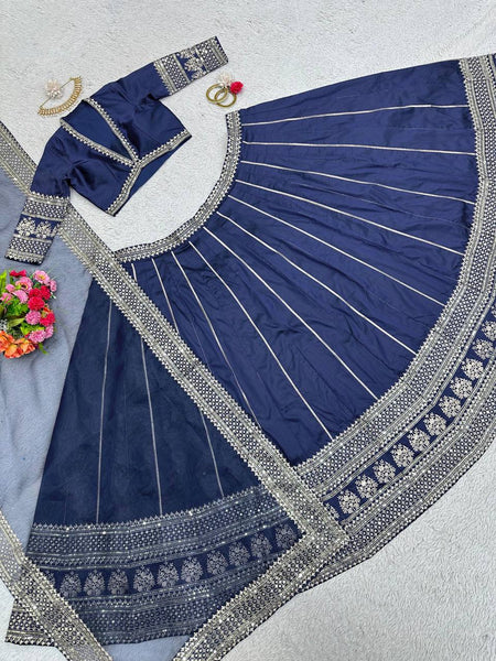 Blue Embroidery Lehenga Set