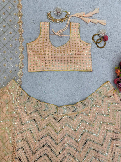 Peach Lehenga Choli Dupatta Set For Women