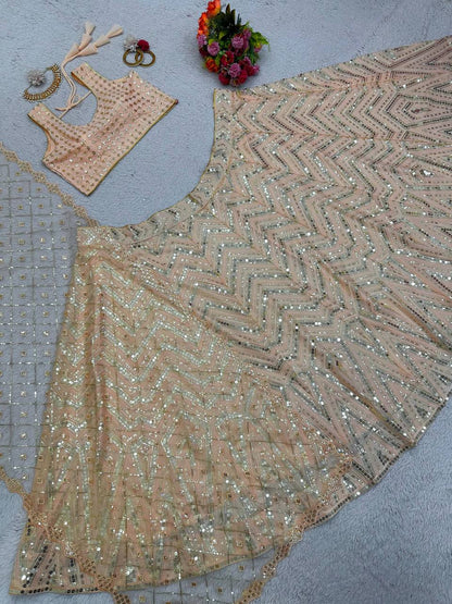 Peach Lehenga Choli Dupatta Set For Women
