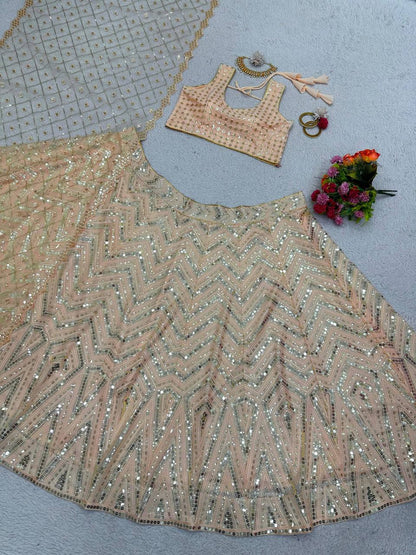 Peach Lehenga Choli Dupatta Set For Women