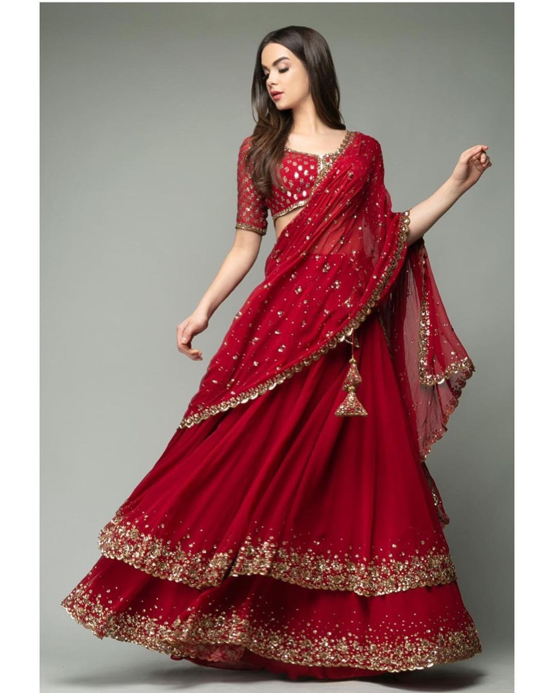 Organza-silk double layered Lehenga and beautiful embroidered blouse. |  Modest wear, Gowns dresses, Dresses