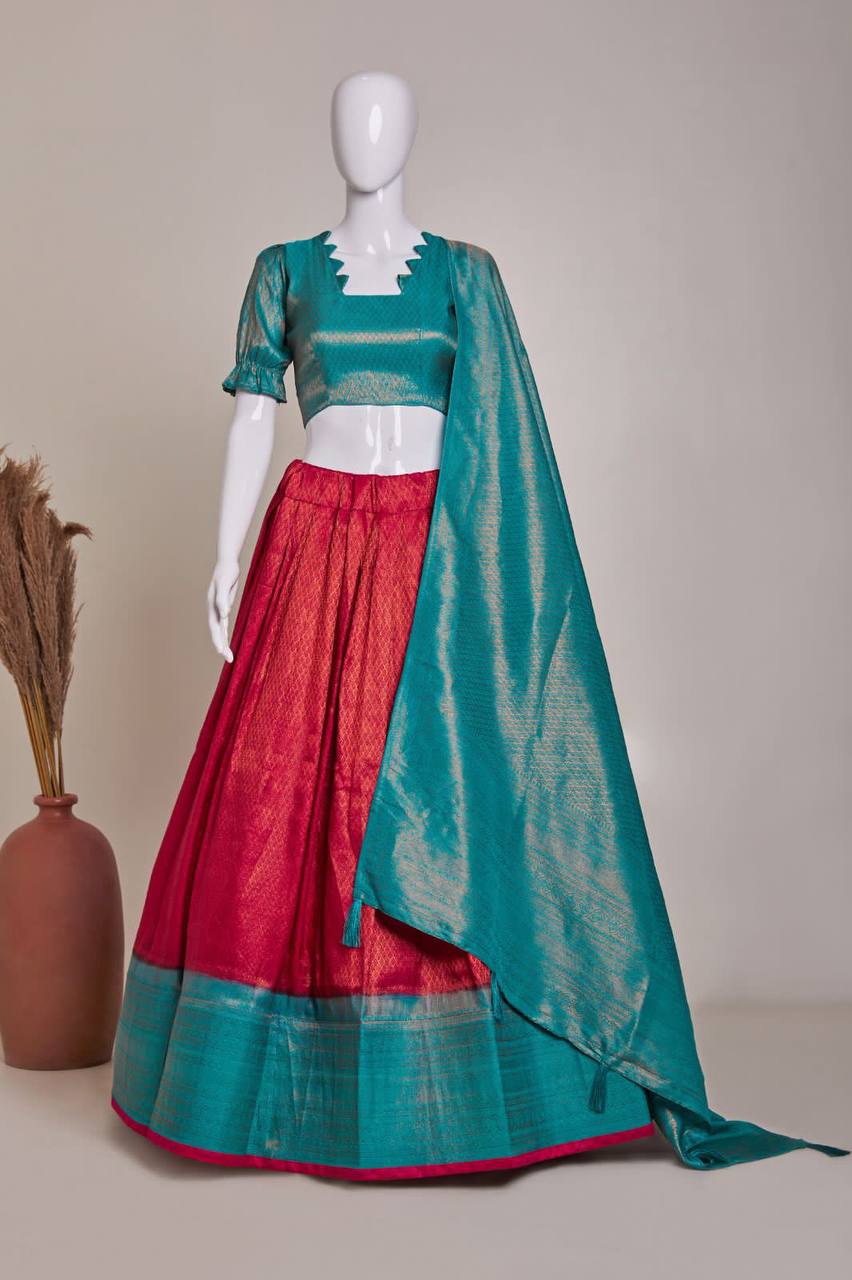 Party Wear Latest Jacquard Silk semi stitched lehega with zumkha