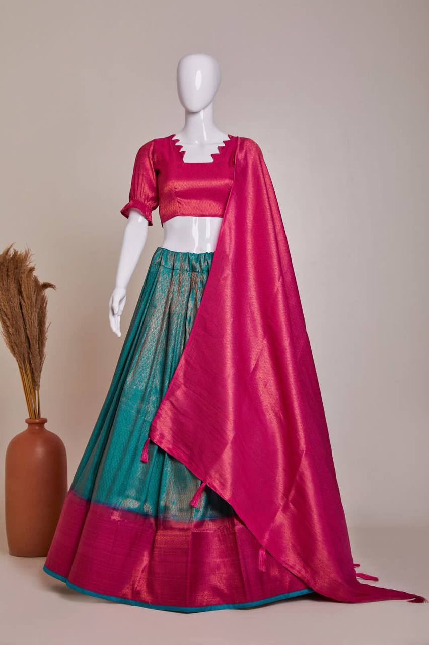 Party Wear Latest Jacquard Silk semi stitched lehega with zumkha