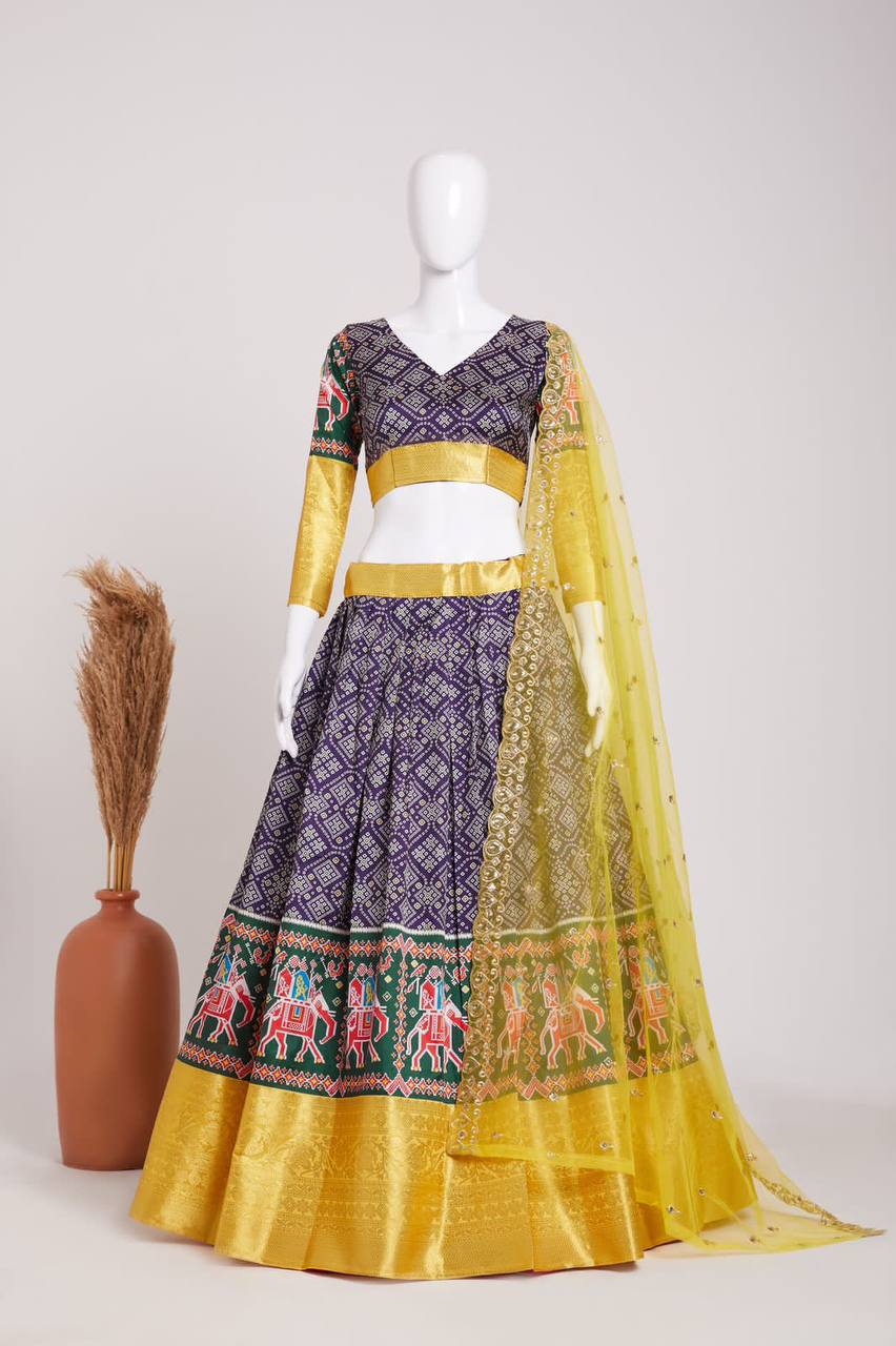 Multi Color Digital Printed Dola silk Lehenga Choli