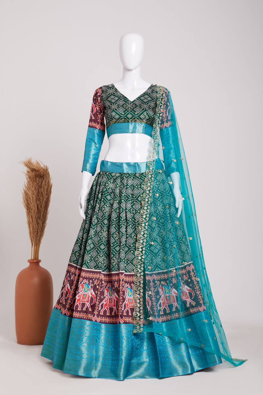Multi Color Digital Printed Dola silk Lehenga Choli