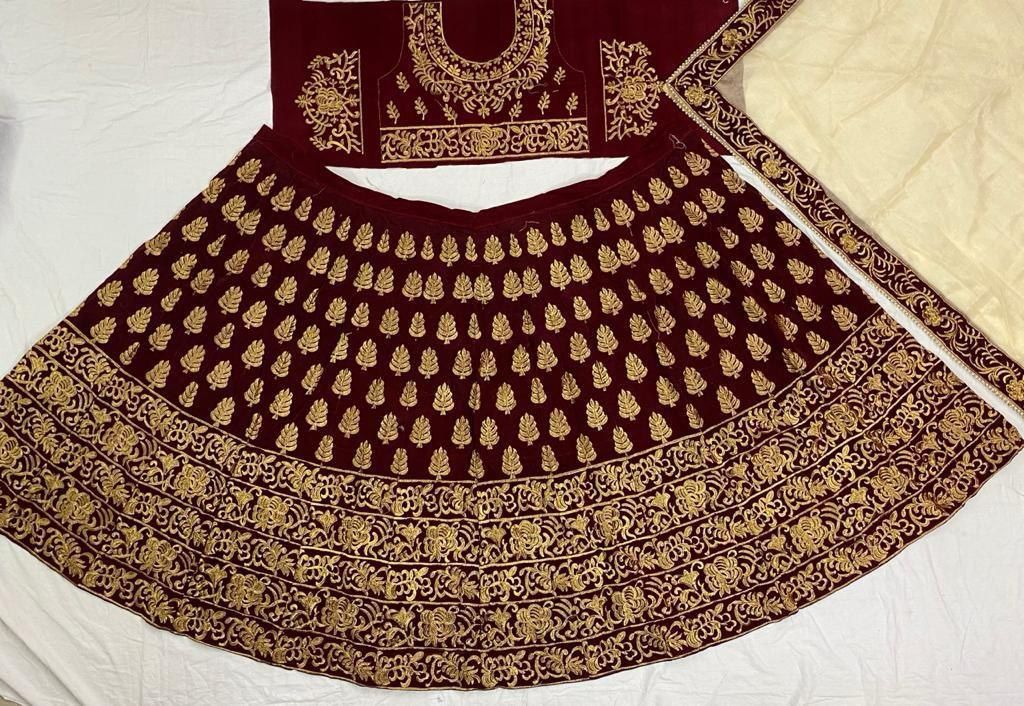 Bridal Lehenga Velvet Embroidered Work With Moti Lace Dupatta