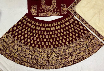 Bridal Lehenga Velvet Embroidered Work With Moti Lace Dupatta