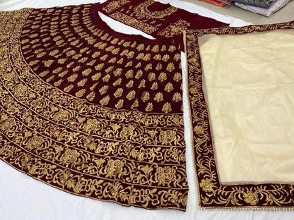 Bridal Lehenga Velvet Embroidered Work With Moti Lace Dupatta