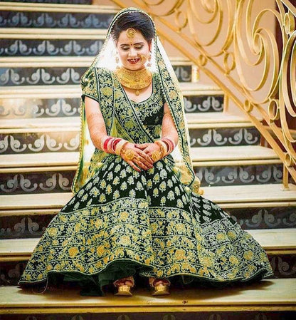 Bridal Lehenga Velvet Embroidered Work With Moti Lace Dupatta