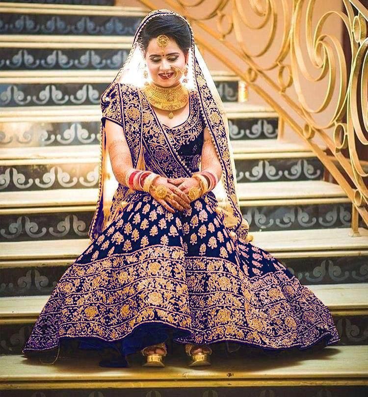 Bridal Lehenga Velvet Embroidered Work With Moti Lace Dupatta