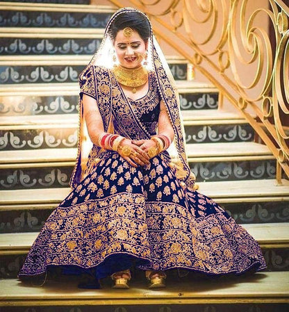 Bridal Lehenga Velvet Embroidered Work With Moti Lace Dupatta