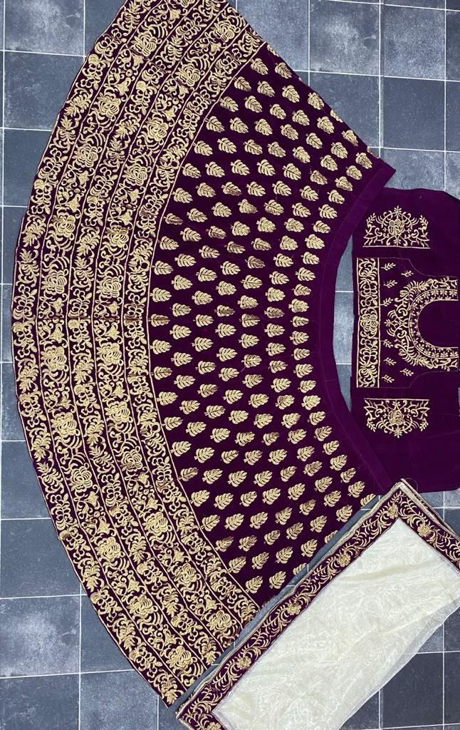 Bridal Lehenga Velvet Embroidered Work With Moti Lace Dupatta
