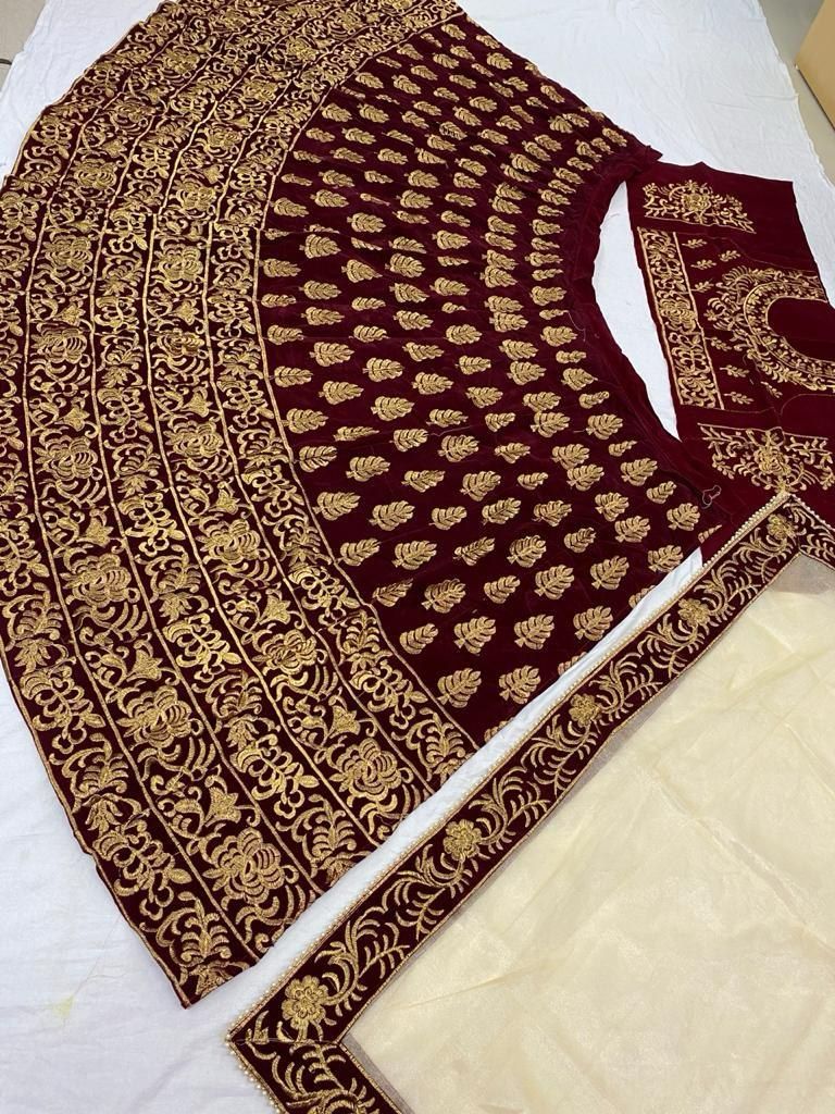 Bridal Lehenga Velvet Embroidered Work With Moti Lace Dupatta
