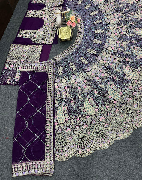 Purple Color Net Latest Lehengas For Women