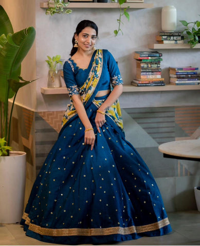 Blue Color Kalamkari Stitched Ready to wear Lehenga Choli
