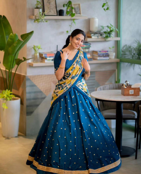 Blue Color Kalamkari Stitched Ready to wear Lehenga Choli