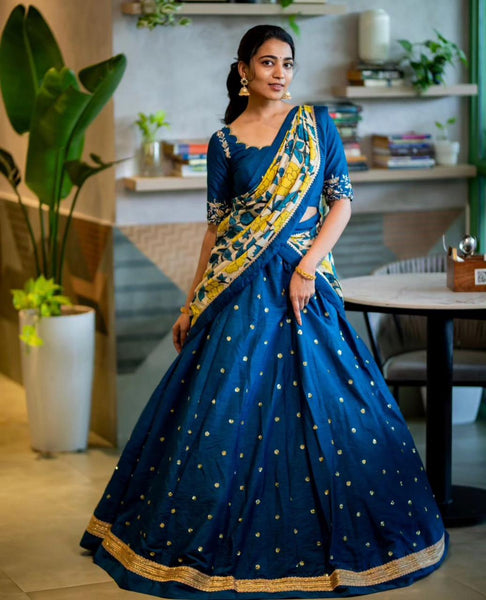 Blue Color Kalamkari Stitched Ready to wear Lehenga Choli