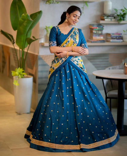 Blue Color Kalamkari Stitched Ready to wear Lehenga Choli