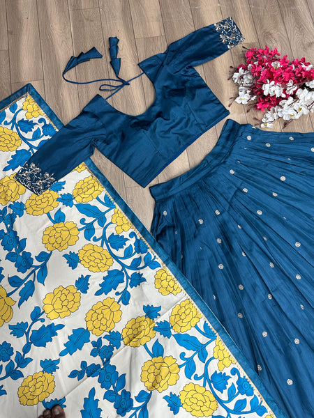 Blue Color Kalamkari Stitched Ready to wear Lehenga Choli