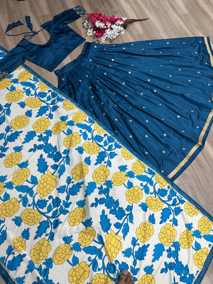 Blue Color Kalamkari Stitched Ready to wear Lehenga Choli