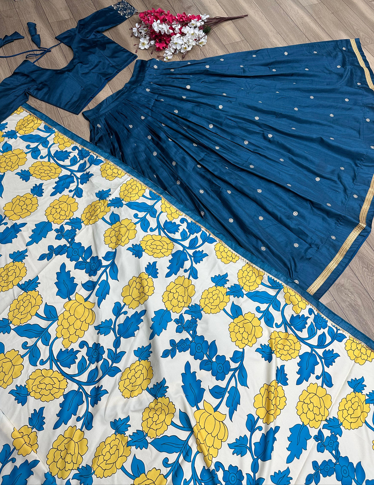 Blue Color Kalamkari Stitched Ready to wear Lehenga Choli