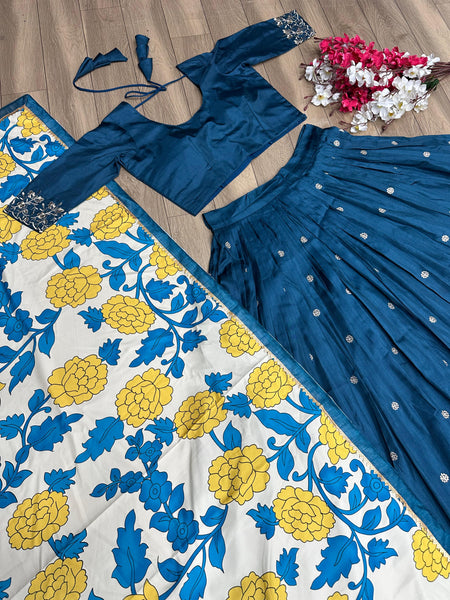 Blue Color Kalamkari Stitched Ready to wear Lehenga Choli