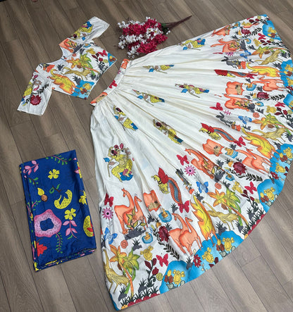 Kalamkari printed Crepe stitched lehenga choli with dupatta