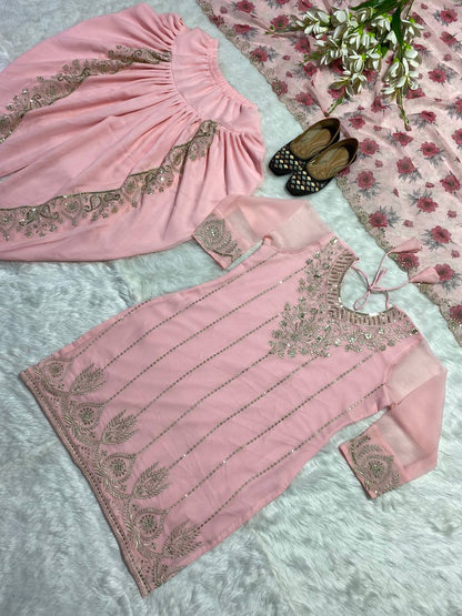 Light Pink Sequence Embroidery Dhoti Style Salwar Suit set For Women