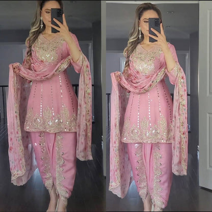 Light Pink Sequence Embroidery Dhoti Style Salwar Suit set For Women