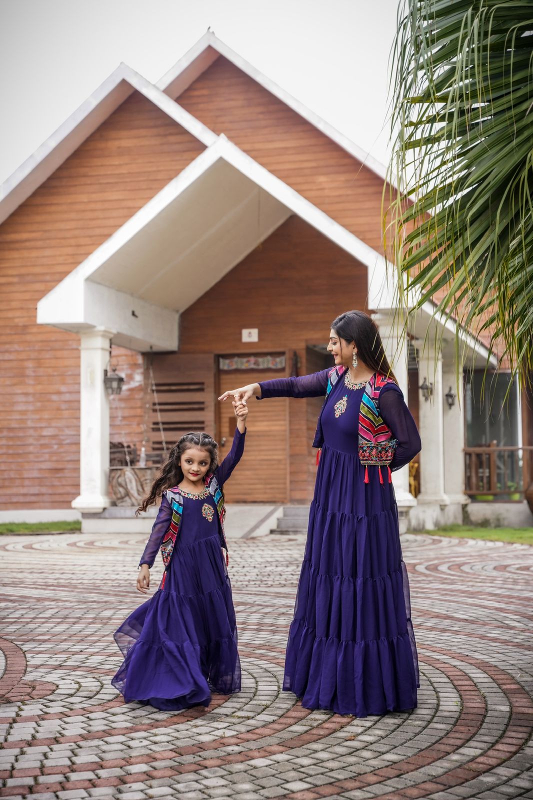 Blue Mother Daughter Gown Combo with jacket