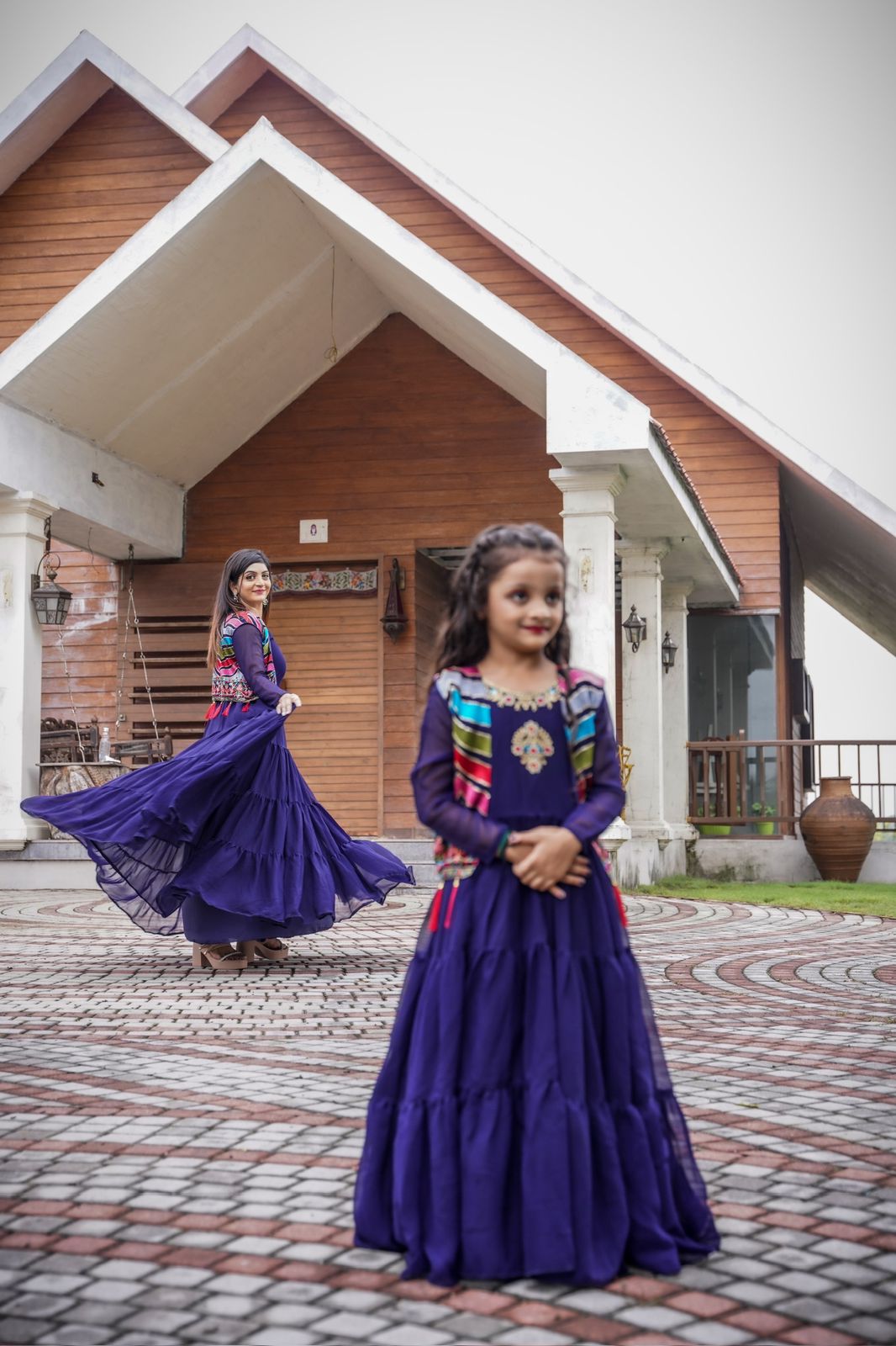 Blue Mother Daughter Gown Combo with jacket