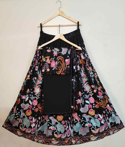 Black Latest Georgette Embroidery Lehenga For Women
